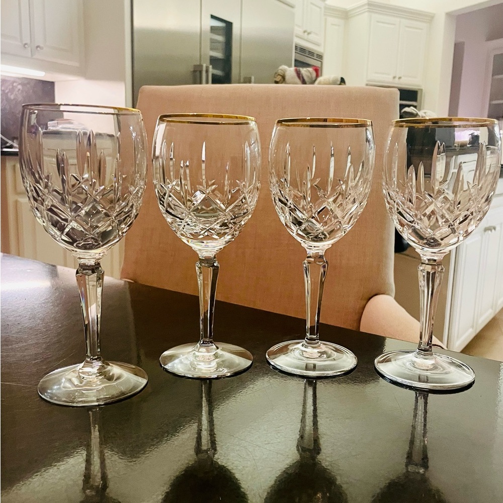 ❌SOLD❌ Gorham Lady Anne Gold Crystal Wine Glasses Set of Four. - Picture 1 of 3